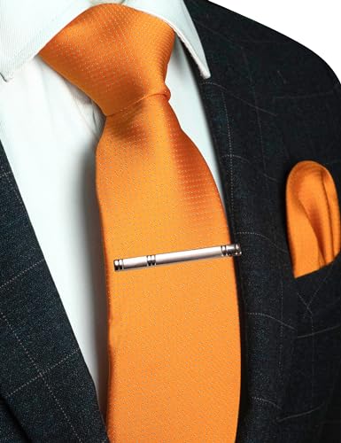 Image of RBOCOTT Mens Woven Tie and Pocket Square with Tie Bar Sets Solid Necktie