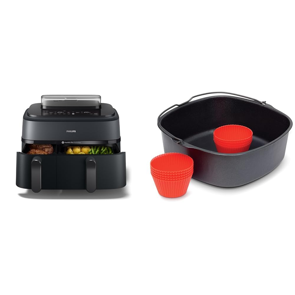 Philips Steam Airfryer 5000 Series Dual Basket 9L + Backform & 9 Muffinformen