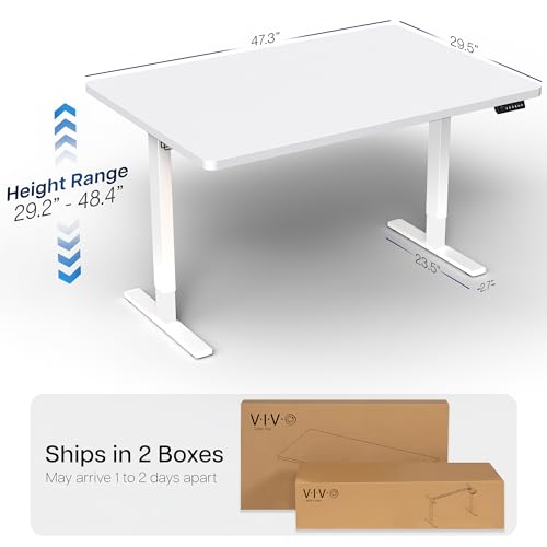 Image of VIVO Electric 48 x 30 in Standing Desk, Memory Height Adjustment, 1B Series, Holds 220 lbs, One-Piece White Top, White Frame, DESK-KIT-1W5W