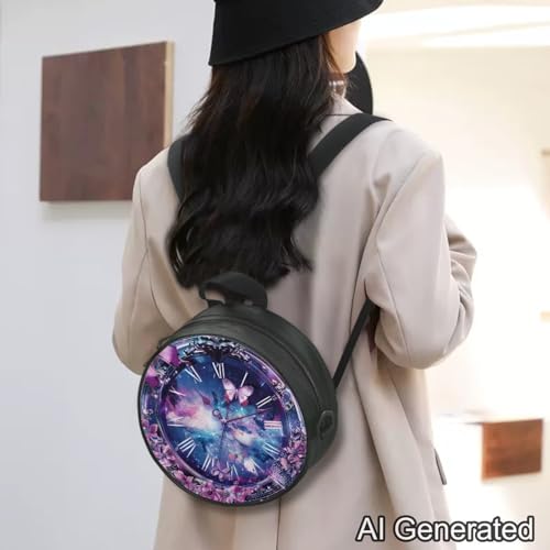 Image of Women Novelty Round Clock Shape Zippered Clock Purses for Women Tote Handbag Shoulder Bag, Gift for Mom Girlfriend