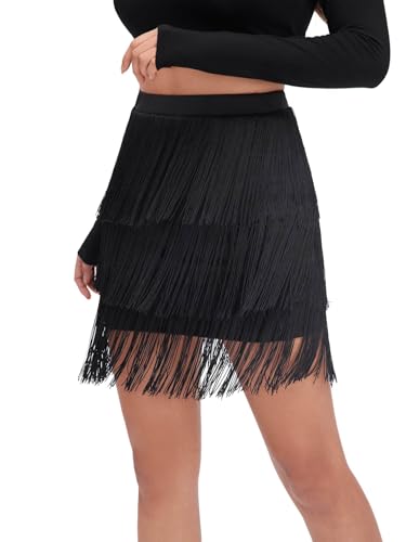 Women's Layered Fringe Trim Short Skirt High Waist Short Pencil Bodycon Skirts4
