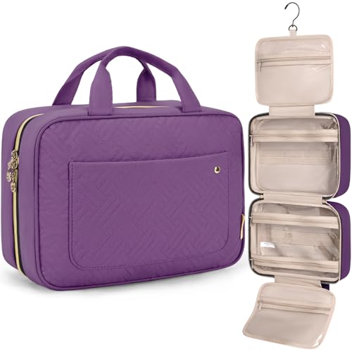 Image of BAGSMART Toiletry Bag Travel Bag with Hanging Hook, Water-Resistant Makeup Cosmetic Bag Travel Organizer for Accessories, Shampoo, Full-Size Container, Toiletries, Purple, Large, Travel