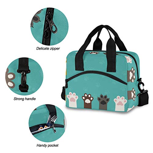 Blueangle Cute Cat Paws Print Insulated Lunch Bag With Detachable Shoulder Strap & Carry Handle, Eco-Friendly Cooler Bag Tote Bag,School Lunch Box For Kids,Men,Women #TOP4