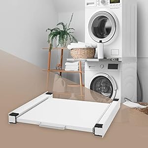 ML-Design Zwischenbaurahmen mit Ausziehplatte aus Stahl, 60×60 cm, Weiß, Verbindungsrahmen für Waschmaschine/Trockner…