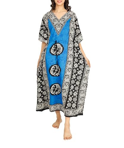 Tengru ELKAF-BLUE Ladies Kaftans Tunic Kimono Maxi Women Dashiki African Caftan Plus Size Lounge Girls Kimono cover