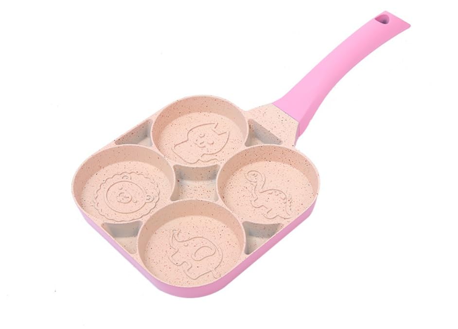 AtrauX 4 Holes Egg Frying Pot，Animal Omelet Pancake Maker,Non-Stick Breakfast Pancake Pan (Pink)