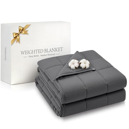 RJOP Cooling Weighted Blanket for Adults (20lbs 60x80) Heavy Blanket with Premium Glass Queen Size Perfect for 190-210 lbs Soft Breathable Dark Grey