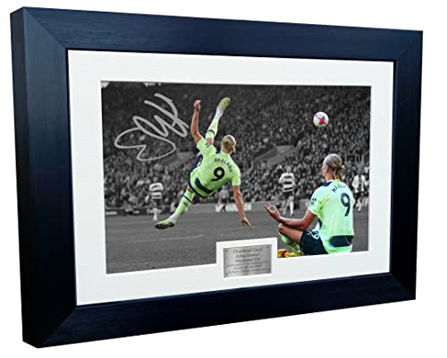 12x8 A4 Erling Haaland Manchester City Vs Southampton OVERHEAD GOAL Autographed Signed Photo Photograph Picture Frame Football Soccer Poster Gift