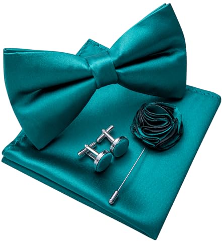 Image of Solid Color Bow Ties for Men Silk Pre-tied Tuxedo Bowtie Set 4PCS