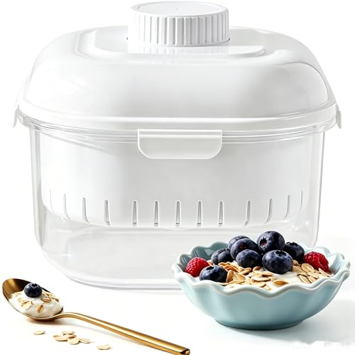 lomonmen Griechischer Joghurtsieb,Waschbar Molkeabscheider mit Deckel,2500ML Joghurt Sieb Mit Filtertuch Wiederverwendbarer für Herstellung Dicker Griechischer Joghurt Sojabohnenmilch (Weiß1)