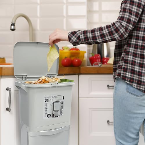 Image of 2 Tiers Kitchen Garbage,Sorting Trash Cans with Wheels,Trash and Recycling Combo,Dry and Wet Separation Can,Classification Trash Bin,Large Capacity Kitchen Plastic Garbage Can,Recycle