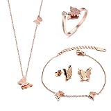 CHIFEI Juego Joyas Mujer 4 Pzas Colgante Mariposa Acero Inoxidable