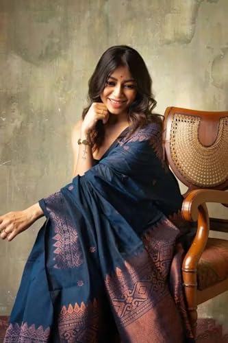 Image of SGF11 Women's Kanjivaram Soft Cotton Linen Silk Saree With Blouse Piece