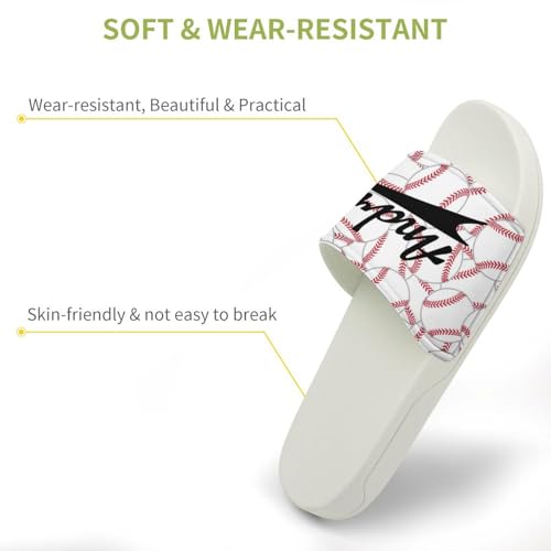 Custom Sports Slides Personalized Slippers - Baseball Sandals Quick Drying Softball Slippers Indoor Outdoor,Gifts for Men Youth Boy (White,Style 32)3