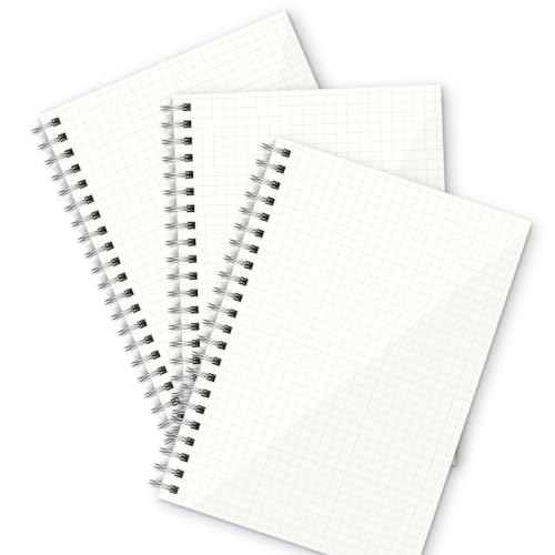 Image of PaperO A5 Square Grid Notebook Set of 3 | 100 Pages (Each), 100 GSM Natural Shade Paper | A5 Graph Spiral Notebook 14.5 x 21 cm | Acid-Free, Durable Binding | Transparent Cover Grid Book