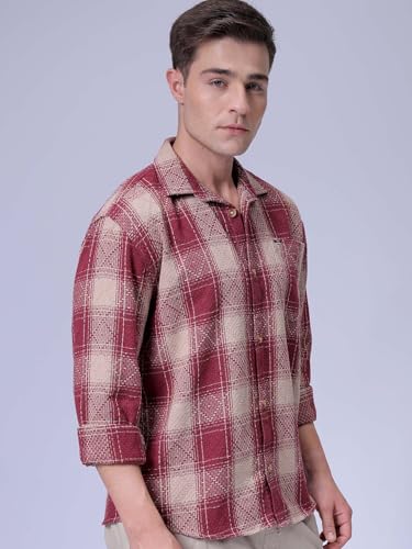 Image of The Indian Garage Co Men Relaxed Fit Checkered Full Sleeves Cutaway Collar Casual Shirt