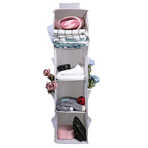 Viesap Organizador Armario, 4-Shelf Organizadores Armarios Ropa, Organizador Armario Colgante con 12 Bolsillos, Plegable Organizador para Armario, Organizador De Armario para Ropa, Toallas, Calcetín.