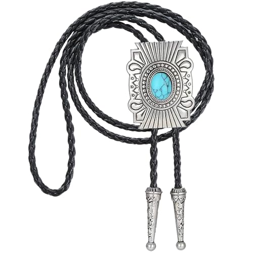 Image of HUABOLA CALYN Native American Bolo tie Rodeo Cowboy Leather Necktie Western Bolo ties for Men Women Necktie for Concert Fans