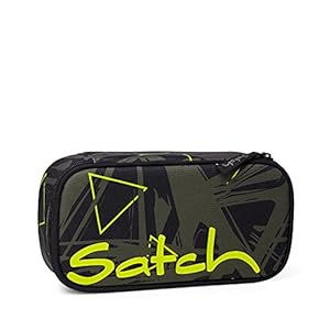 satch Schlamperbox Federmäppchen extra groß inkl. Trennfach Reißverschlussfach Geodreieck Geo Storm – Olive