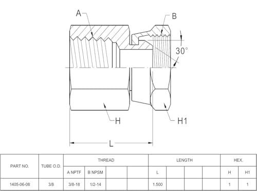 Image of (2-PACK) 1405-06-08 Hydraulic Hose Adapter Fitting 3 /8 inch Female (3 /8 inch-18NPTF)x1 /2 inch Female Swivel (1 /2 inch-14NPSM) Straight Pipe Connector Carbon Steel