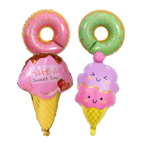 Image of 4 Pcs Sweet Donut Balloons, Ice Cream Foil Balloons, Candy Birthday Party Decorations Girls Kids Birthday Baby Shower,Birthday Balloons, Donut theme birthday decorations | ARV ZONE (Icecream 1st)