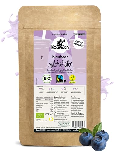 koawach Blaubeer Milchshake Pulver 375g - Bio Vegan Fairtrade - mit Koffein aus Guarana - Vanilletraum im Glas - Perfekt für Smoothies und Desserts - Cremig und Aromatisch (ca. 19 Portionen)