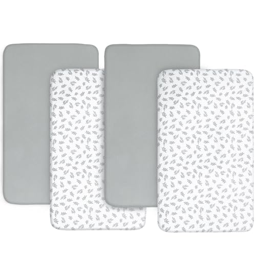 Baby Bassinet Sheets 4 Pack Fit for AirClub, Mika Micky Bedside Sleeper, Newton, Ezebaby, Besrey, and Bellababy Bassinet, Ultra Soft & Skin-Friendly, Grey