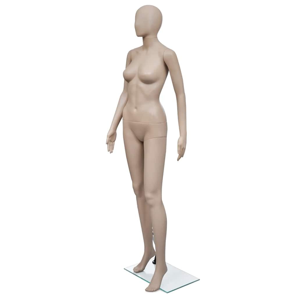 vidaXL Mannequin Women Round Head - Adjustable & Rotatable Parts - Made of Eco-friendly PE with Glass Base and Aluminum Stand – Beige