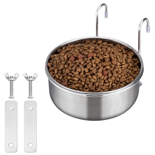 Navaris Ciotola per Cani e Gatti - Ciotolina per Acqua e Cibo Ø 14 x 5,5 cm - da Appendere in Acciaio - da Gabbia per Cuccioli Gatto e Cane - per Conigli Gattini e Cagnolini