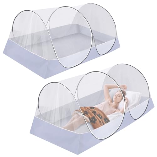 Image of 2 Pcs 78 * 41 * 31 Inch Extra Large Pop Up Mosquito Net Tent, Portable Foldable Mesh Tent, Breathable Lightweight Mosquito Net for Bed Camping Travel Patio