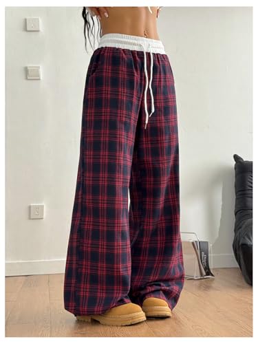 Image of SOLY HUX Women's Plaid Checkered Pants Flannel Pajama Pants with Pockets