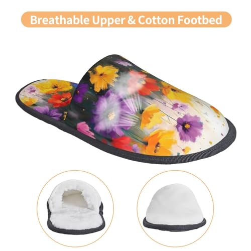 Colorful Wildflower Meadow Pattern Women's Fuzzy Slippers Comfy Non Slip for Women Mom Girlfriend Indoor Outdoor4