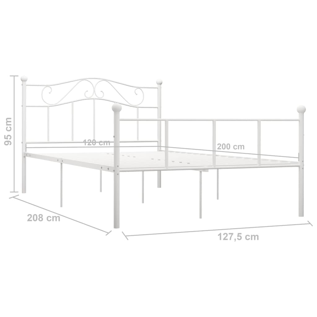 120x200 cm White Metal Bed Frame with Slats | Features a heavy-duty steel platform supporting up to 500 lbs without a box spring, ideal for bedrooms and guest rooms.
