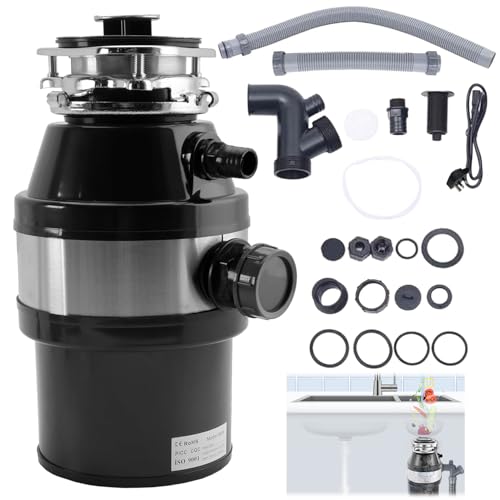 Food Waste Disposer 1.4L 560W Stainless Steel Kitchen Under Sink Food Garbage Disposer Built-in Air Switch with Anti-Clamping and Overload Protection High-Speed Efficient for Food Waste Grinding