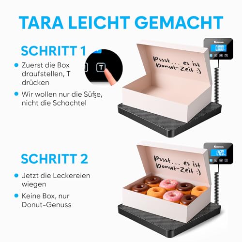 Paketwaage - 200 kg/10 g - Hochpräzise Plattformwaage mit Halte-/Tara-Funktion/LCD - Postwaage perfekt für Pakete, Gepäck, Heimgebrauch - Batterie & Kabel enthalten - Gepäckwaage - Schwarz Matt