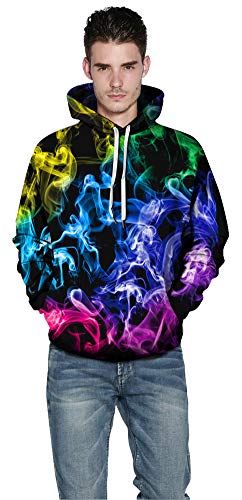 Xiaohudui Unisex Realistic 3D Printed Colorful Somke Street Style Flaming Sweatshirt Pullover Hoodie For Men Women Gifts For Teen Boys 14-16 #TOP2
