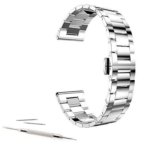 22mm Stainless Steel Link Buckle Watch Band For ASUS Zenwatch 2 WI501Q 2015, Pebble time, TIME STEEL, Samsung Gear 2, Neo, Live, LG G Watch, Urbane R (Silver)