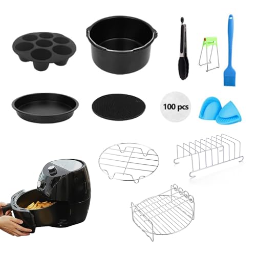 Accesorios Freidora Sin Aceite,12PCS Accesorios para Freidora de Aire Caliente para 5.3QT-5.8QT,con Moldes Antiadherentes para Tartas,Molde para Respostería,Bandeja para Pizza,Sin BPA