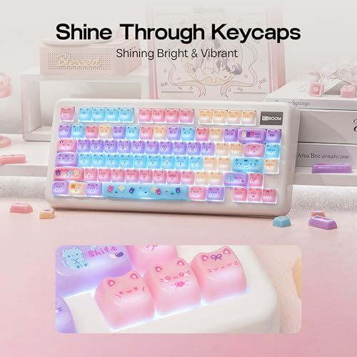 Image of KiiBOOM Cute Cat Keycaps Set, Mao Profile, Cat Shape | PC Keycap for MX Switch Mechanical Keyboard, Compatible with 60%, 65%, 75%, TKL, 96%, Full-Sized Layout (Meow Pudding)