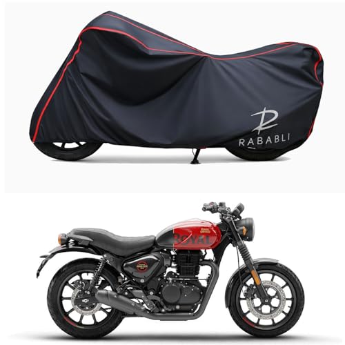 Image of Waterproof Bike Body Cover Compatible for | Royal Enfie Hunter 350 Metro | Taffeta Fabric, Red Piping Design, Bottom Elastic Fit | Dustproof, Sun UV & Rain Protection for All Bikes