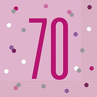 Unique 83573 Pink 70" Lunch Paper Napkins-6.5" x 6.5" | Glittery 16 Pcs, Age
