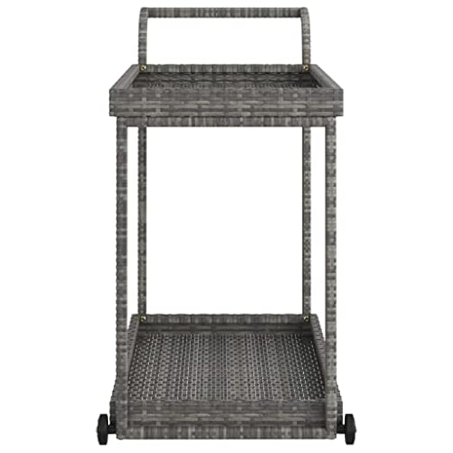 Gray Poly Rattan Bar Cart, 39.4x17.7x32.7 Outdoor Serving Trolley with Wheels, Mobile Kitchen Storage for Home Dining-LOB58W8Q