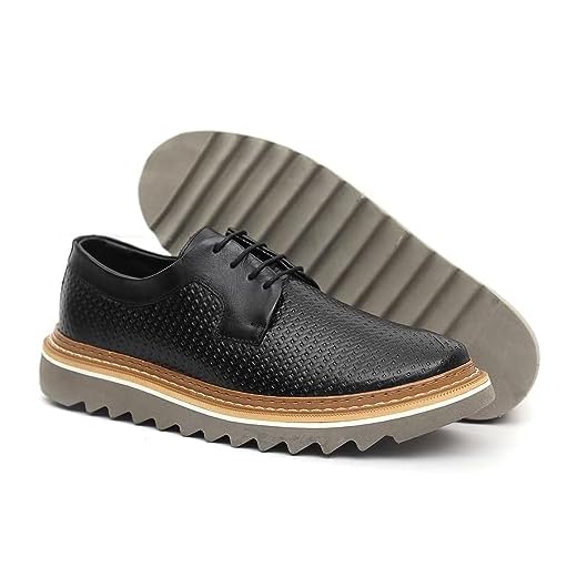 Sapato de Couro Oxford Masculino Derby Tratorado Premium Cor:Preto;Tamanho:39