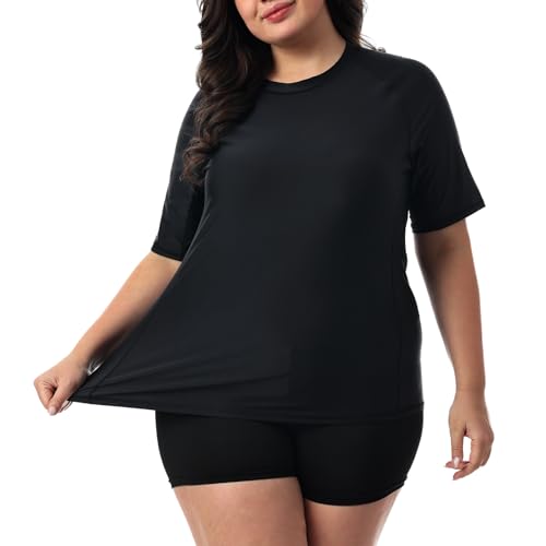 HODOSPORTS Women's Plus Size Rash Guard UPF 50+ Swim Shirt Sun Protection Swimsuit Top Short Sleeve 1X-6X2