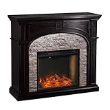 SEI Furniture Tanaya Faux Stacked Stone Alexa-Enabled Electric Fireplace, Ebony, Gray