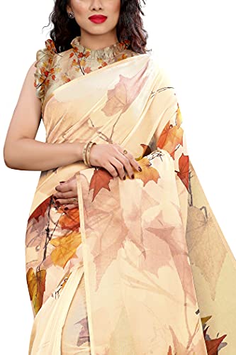 Image of MIRCHI FASHION Women Saree Organza Printed | Traditional Semi-Transparent Festive Sari with Unstitched Blouse Piece