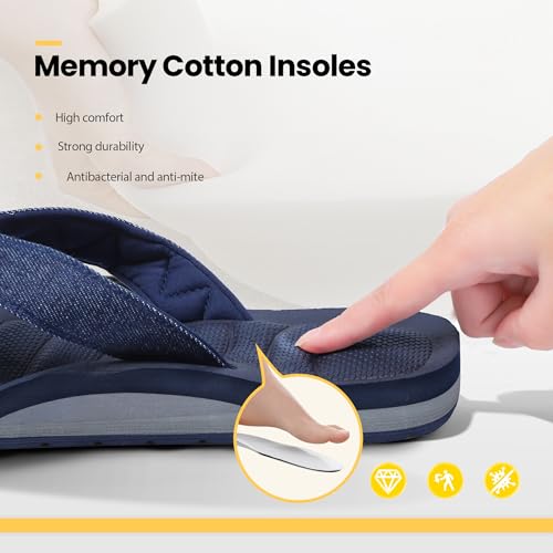 Mens Flip Flops Canvas Thong Sandals Arch Support Beach Slippers-Memory Foam Waterproof Open Toe Slides Summer Footwear3