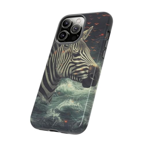 Coque iPhone 14 Pro Max noire rigide et brillante Zèbre dans l'eau - 2