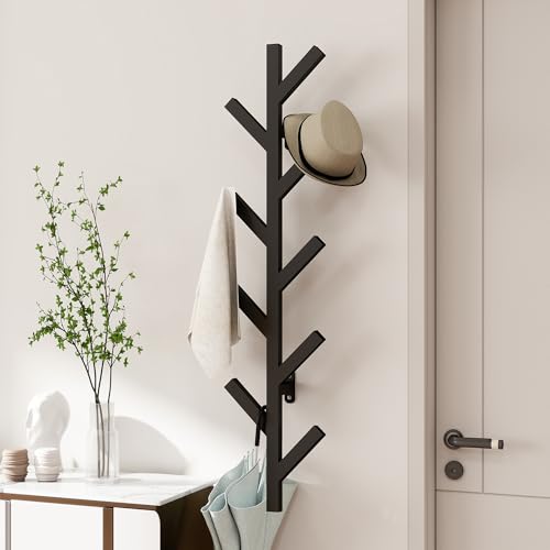 Vlush Wall Mounted Metal Coat Rack with 9 Hooks Modern Minimalist & Upright Coat Rack for Hanging Clothes Hats Hanging Bags and Scarves Entrance Wall Iron Coat Racks (Black)