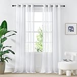 PONY DANCE White Voile Curtains 90 Drop Pair, Semi Transparent Window Net Curtains for Bedroom/Living Room/Patio Door, Super Soft Privacy Protected Sheer Panels Eyelet Top, Set of 2, 54 x 90 inches